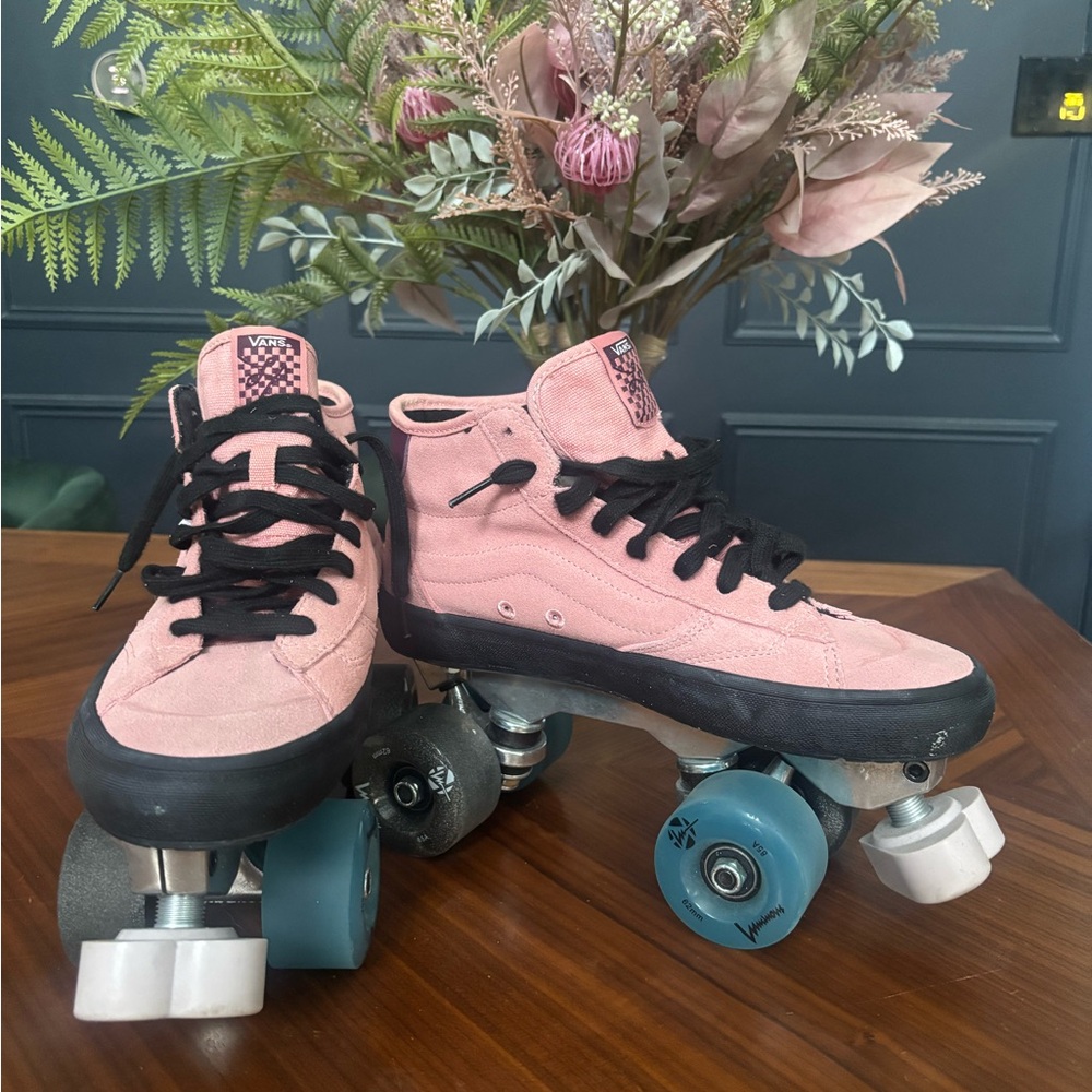 Vans “The Lizzie” Pink High-Top Skates with Blue Wheels - Size 9 Women’s